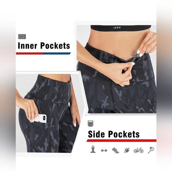 NEW Leggings with Pockets for Women ♡ High Waisted♡ Gray Camouflage Print Size M - Picture 4 of 10